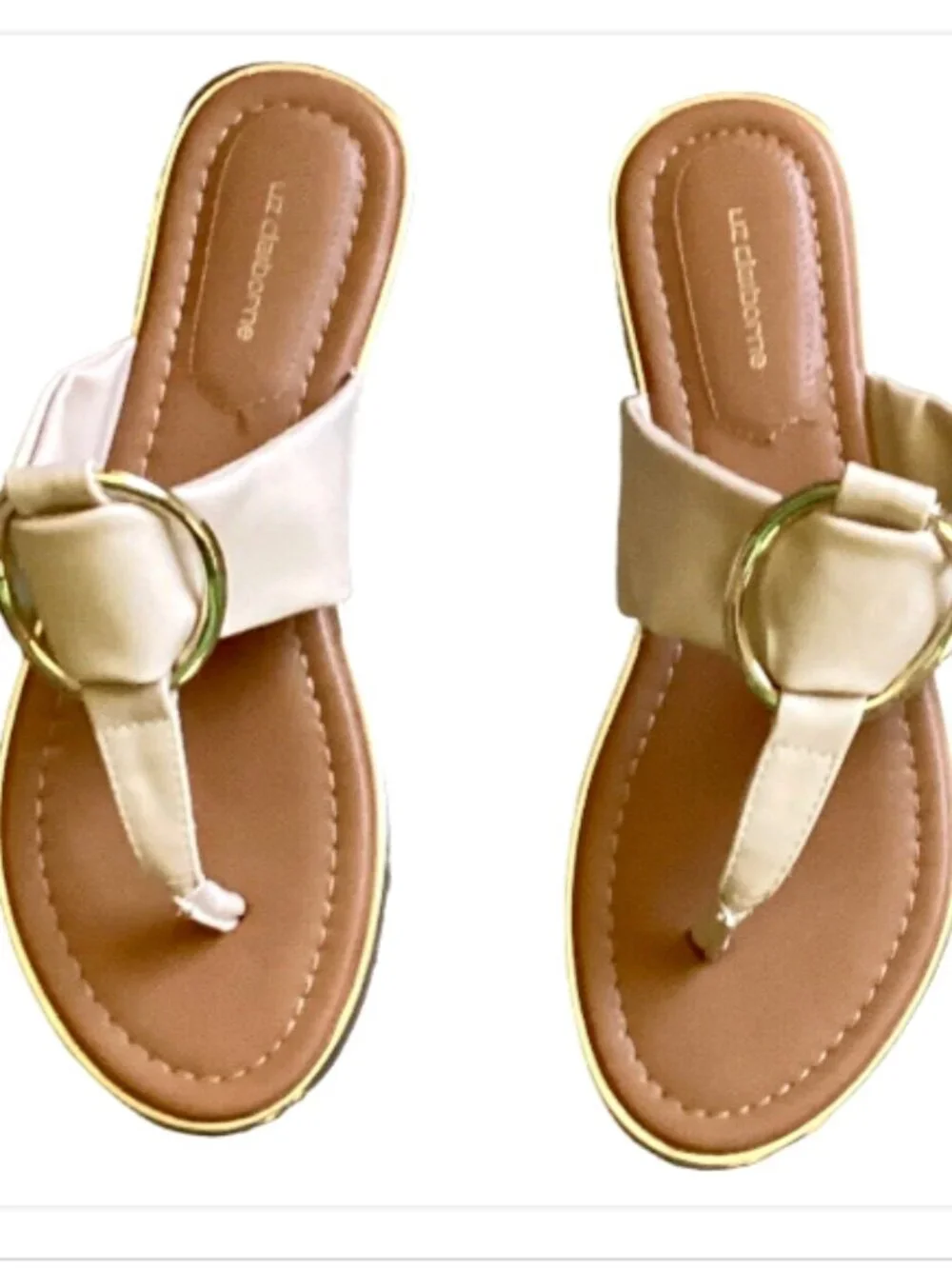 Liz Claiborne Cabella Sandal Flats T-Strap/Thong Light‎ 7 Off-White Cream 160G